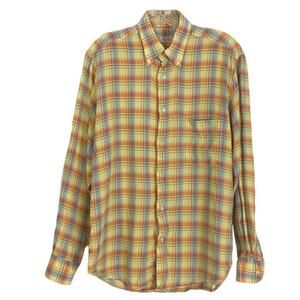 NWOT GRIGIO PERLA Shirt Men 39 15.5 ITALY Plaid Yellow Blue Button-Up Long-Sleev